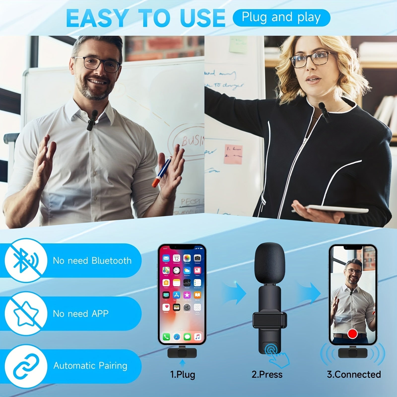 Wireless Lavalier Lapel Microphone For IPhone IPad Professional Wireless Clip Mic - Cordless Omnidirectional Condenser Recording Mic For Interview Video Podcast Vlog YouTube Wireless Lavalier Lapel Microphone For IPhone IPad Professional Wireless Clip Mic - Cordless Omnidirectional Condenser Recording Mic For Interview Video Podcast Vlog YouTube